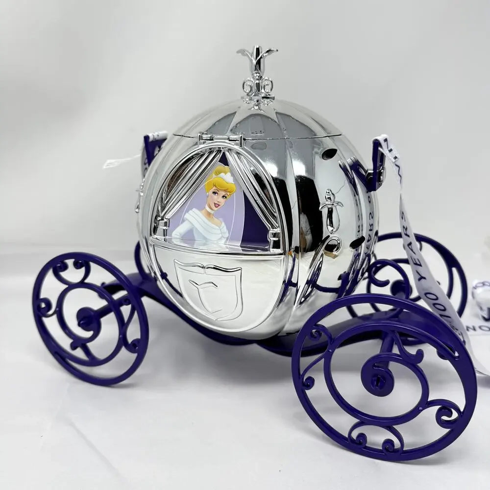 Disney 100 Cinderella Coach Popcorn Bucket Silver Chrome Limited Release NEW